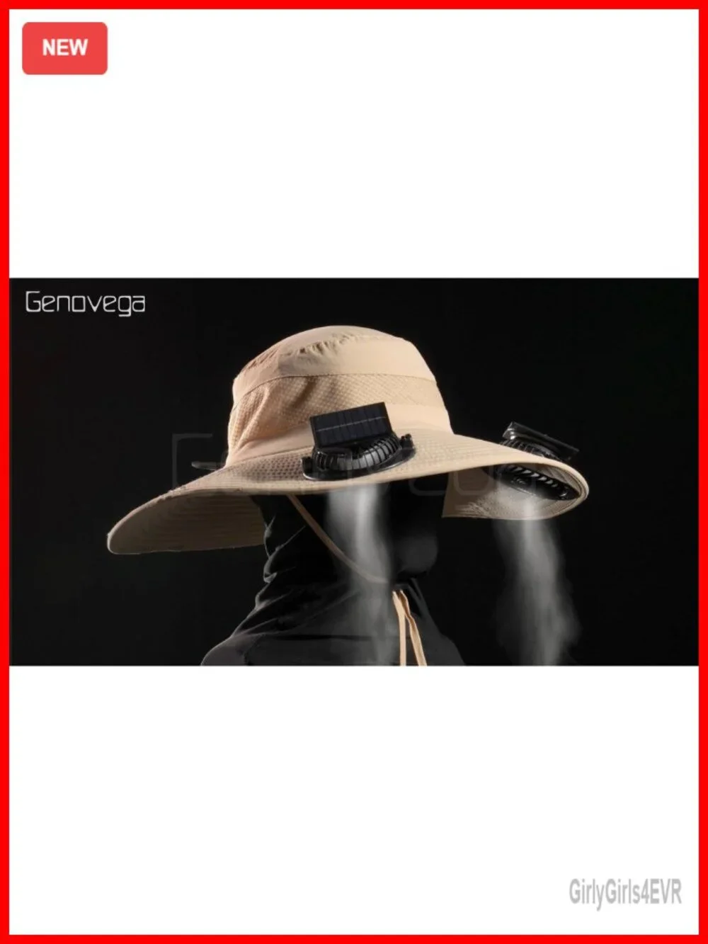 Wide Brim Sun Hat with 2 Solar Fans UPF 50+ Outdoor Fishing Essential